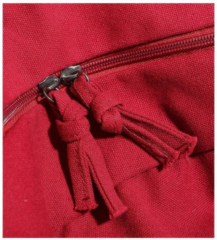 Cute Red Patchwork Schoolbag with Dog and Star Appliques