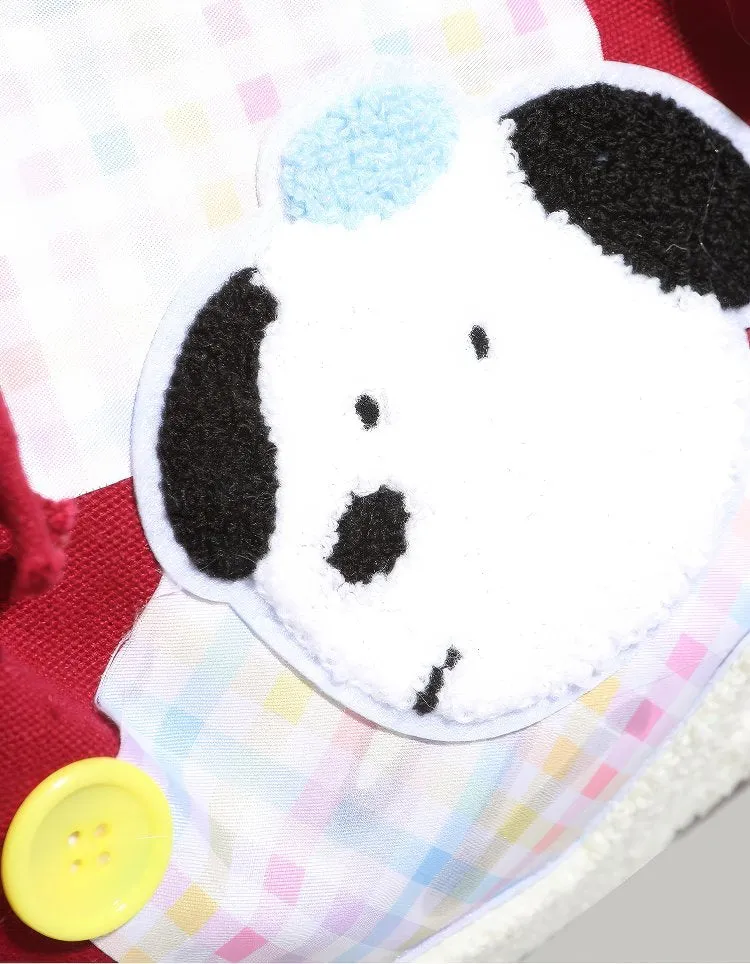 Cute Red Patchwork Schoolbag with Dog and Star Appliques