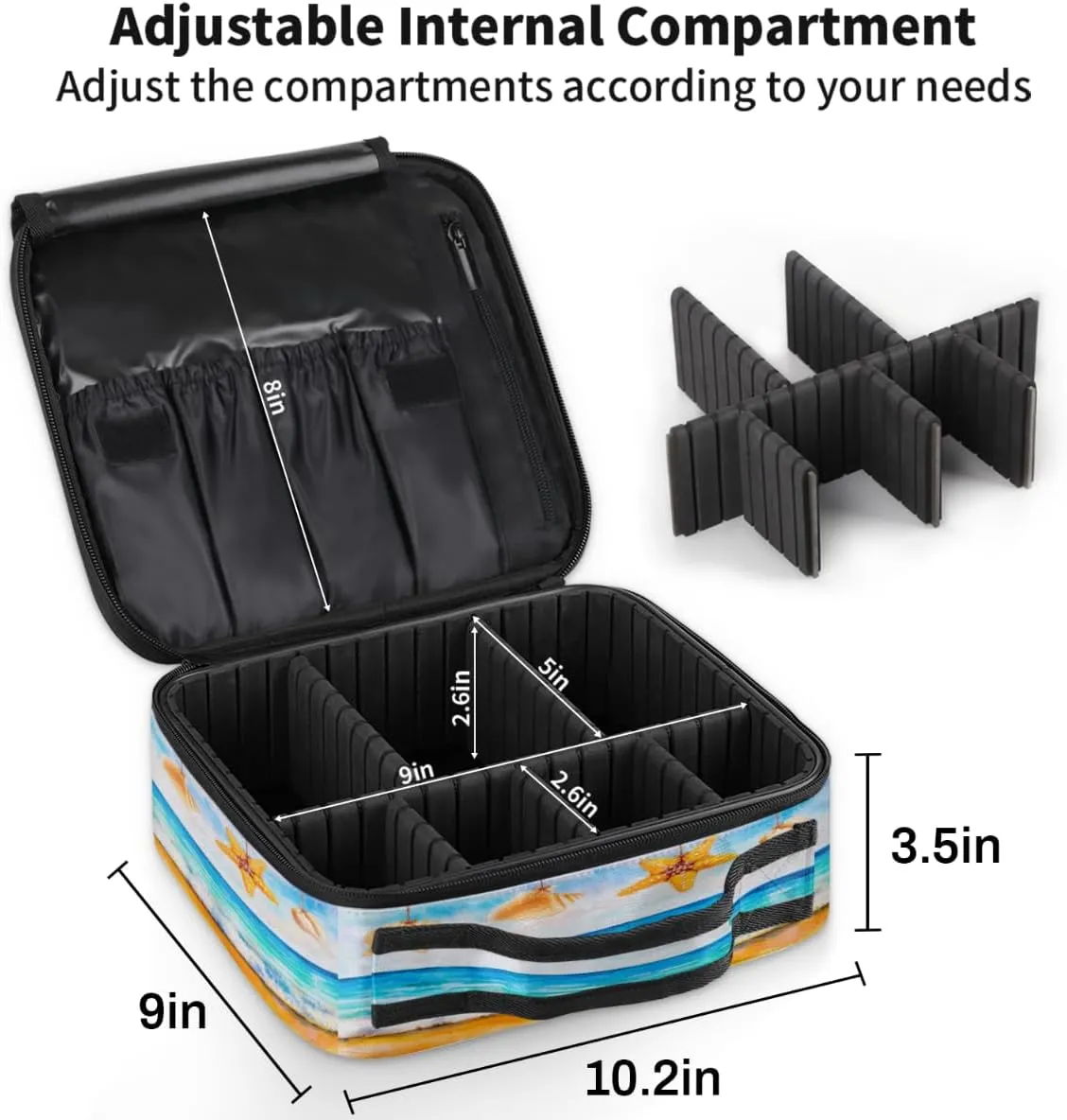 Cute Seashells Makeup Train Case Travel Makeup Bag Professional Cosmetic Organizer Portable Storage Box with Adjustable Dividers for Cosmetics Makeup Brushes Toiletry