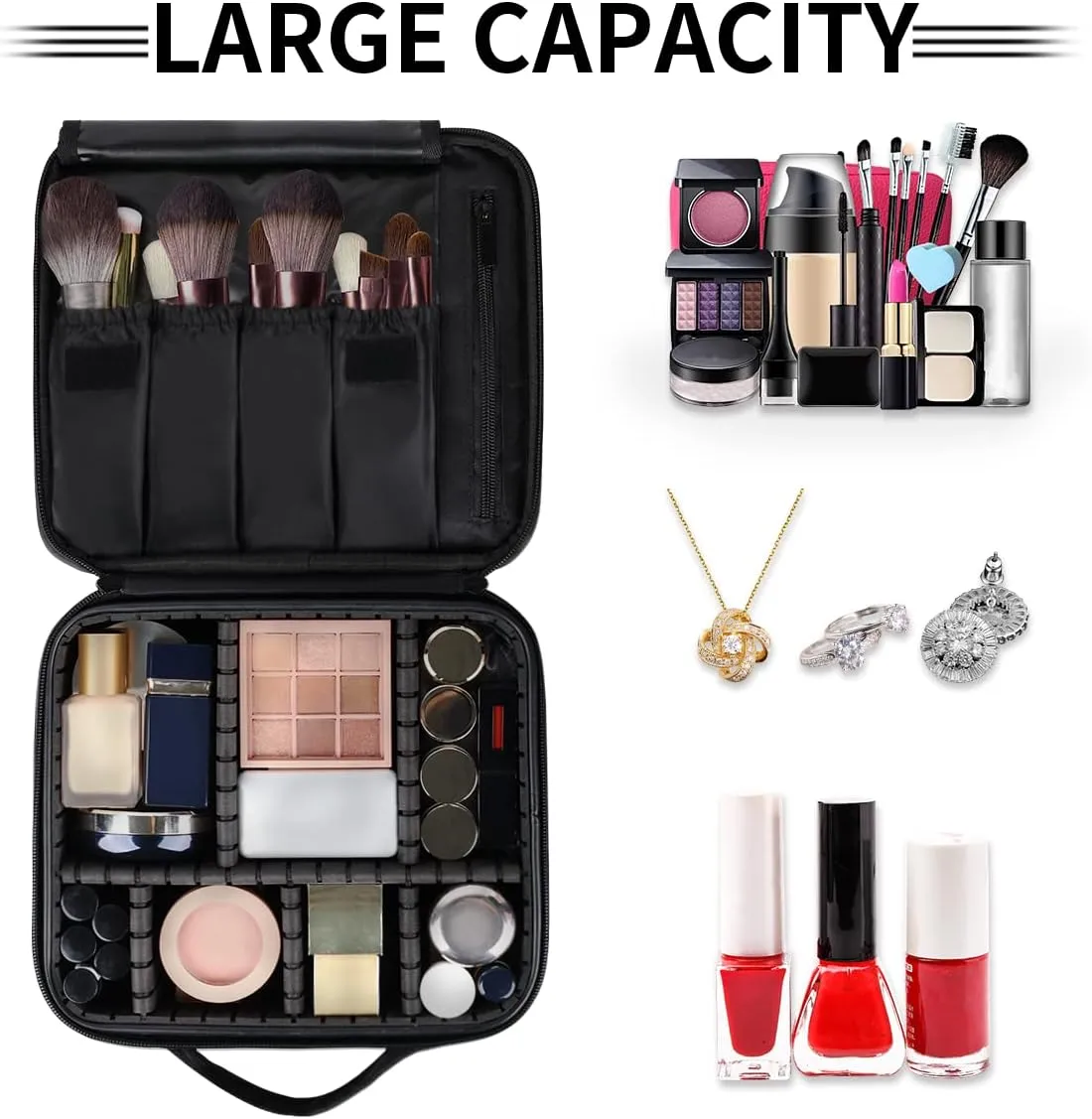 Cute Seashells Makeup Train Case Travel Makeup Bag Professional Cosmetic Organizer Portable Storage Box with Adjustable Dividers for Cosmetics Makeup Brushes Toiletry