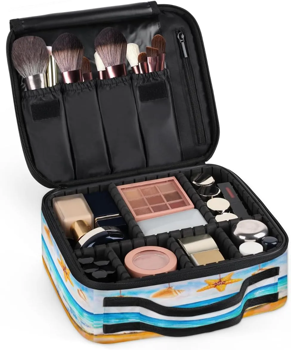 Cute Seashells Makeup Train Case Travel Makeup Bag Professional Cosmetic Organizer Portable Storage Box with Adjustable Dividers for Cosmetics Makeup Brushes Toiletry