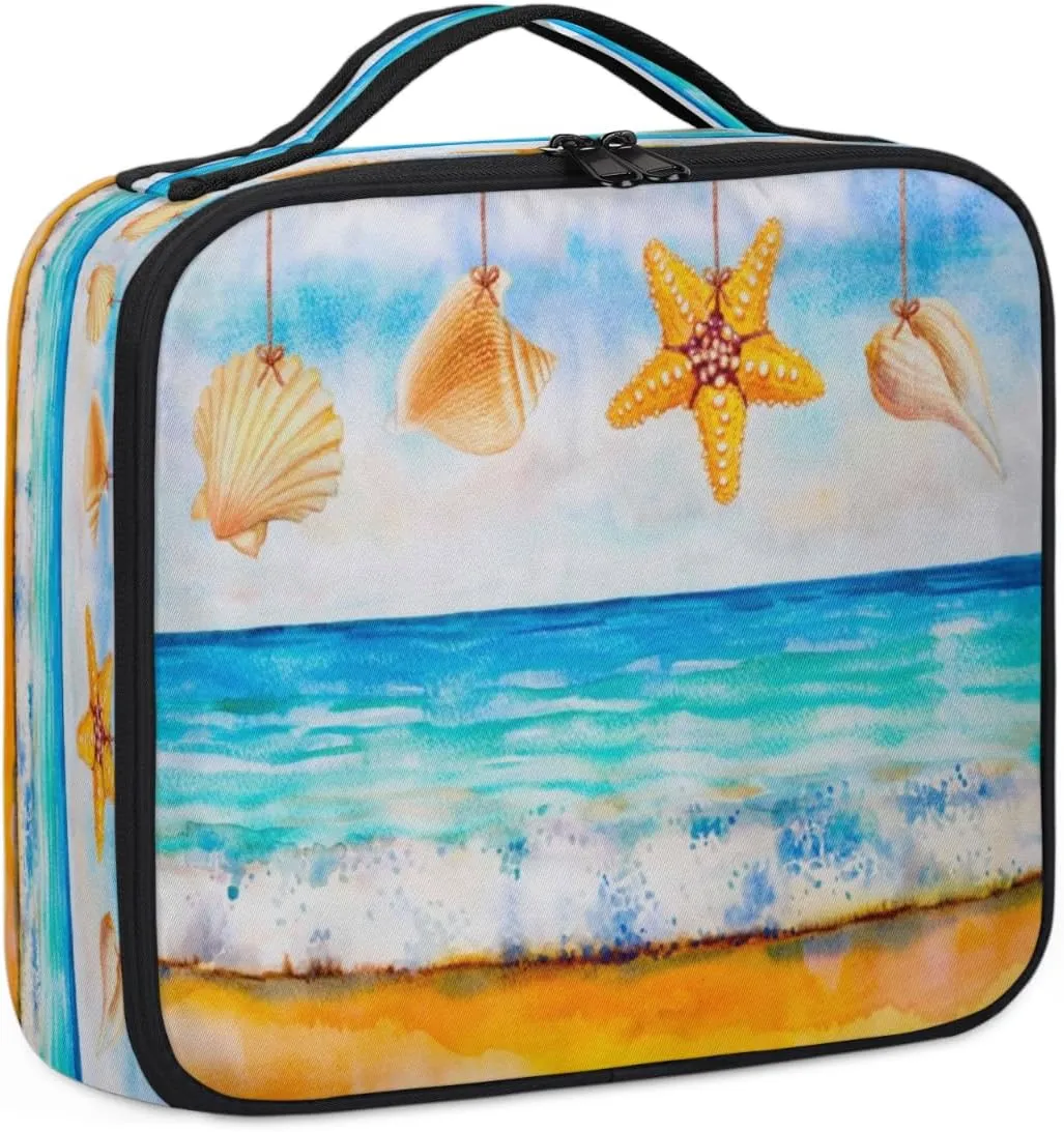 Cute Seashells Makeup Train Case Travel Makeup Bag Professional Cosmetic Organizer Portable Storage Box with Adjustable Dividers for Cosmetics Makeup Brushes Toiletry