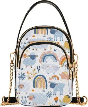 Cute Sheep Rainbow Blossom Crossbody Bag for Women Mini Cell Phone Purse Women's Shoulder Handbag
