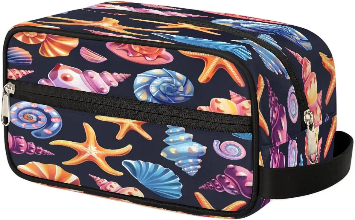 Cute Shell Conch Travel Toiletry Bag Wash Bag Portable Cosmetic Bag Toiletries Accessories Cosmetic Storage Bag Shower Shaving Bag Unisex Conch Starfish Shells