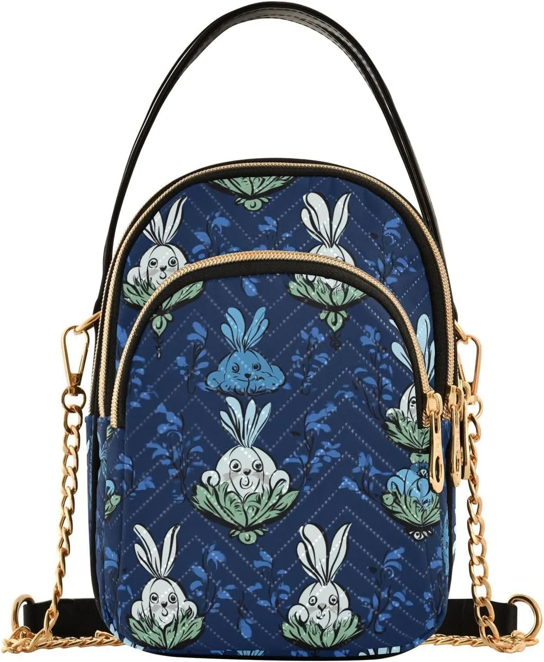Dark Blue Mystery Rabbits trendy crossbody bags for women with multi pockets womens handbags for mothers day
