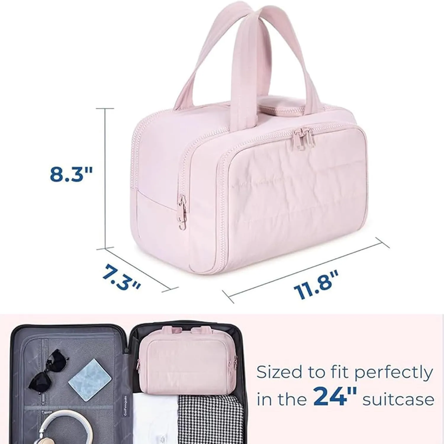 Decisive Makeup Bag, Elouva Toiletry Bag, Large Capacity Wide-Open Travel Cosmetic Bag, 4-in-1 Puffy Multi-functional Toiletry Bag, Portable Hanging Organizer, Dry-and-Wet Separation (Gray)