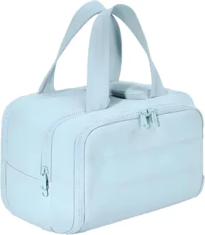 Decisive Makeup Bag, Elouva Toiletry Bag, Large Capacity Wide-Open Travel Cosmetic Bag, 4-in-1 Puffy Multi-functional Toiletry Bag, Portable Hanging Organizer, Dry-and-Wet Separation (Light blue)