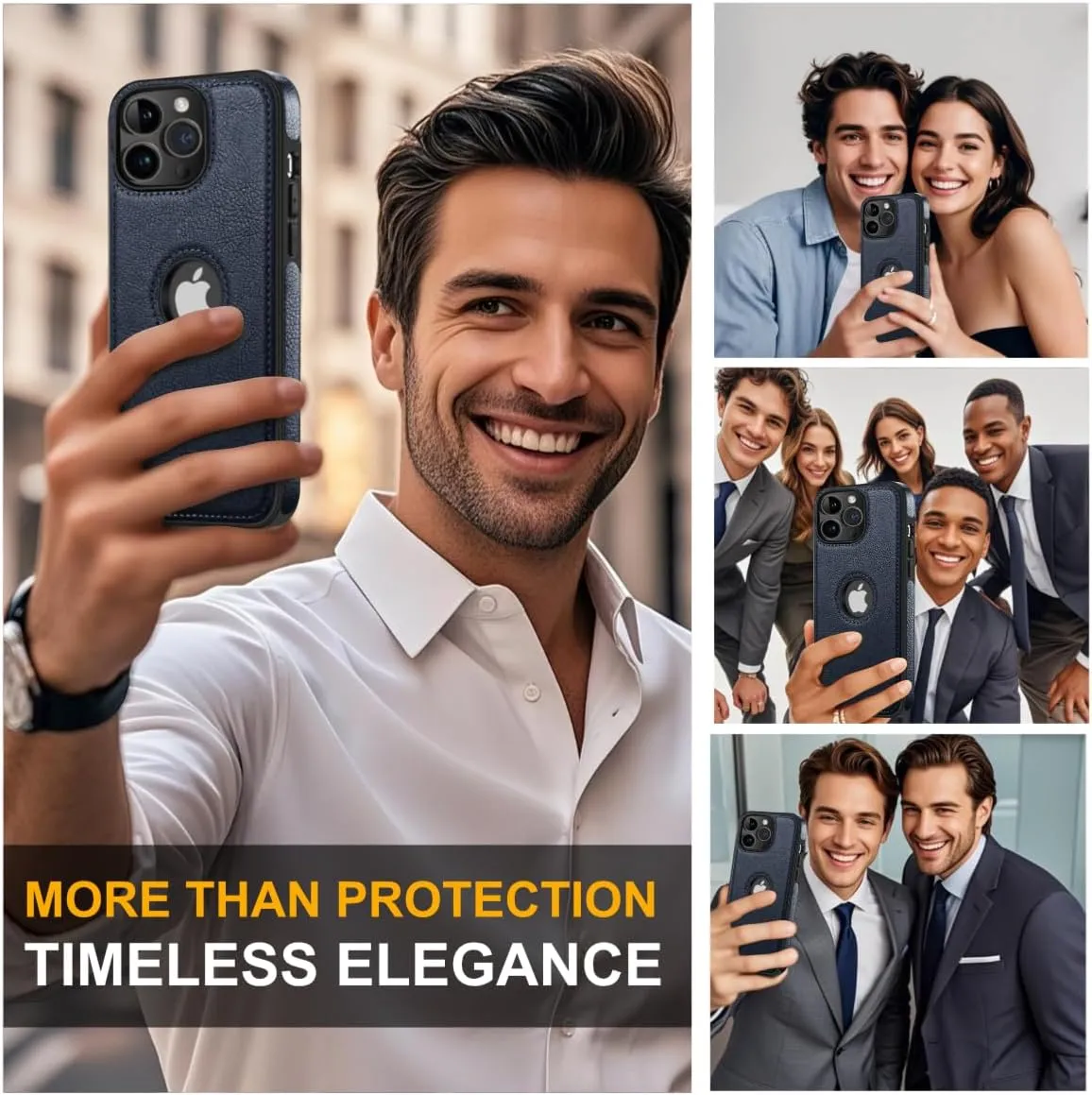 Design Compatible with iPhone 12 & iPhone 12 Pro Case Luxury Leather Business Vintage Slim Non-Slip Soft Grip Shockproof Protective Cover (2020) 6.1 Inch (Blue)