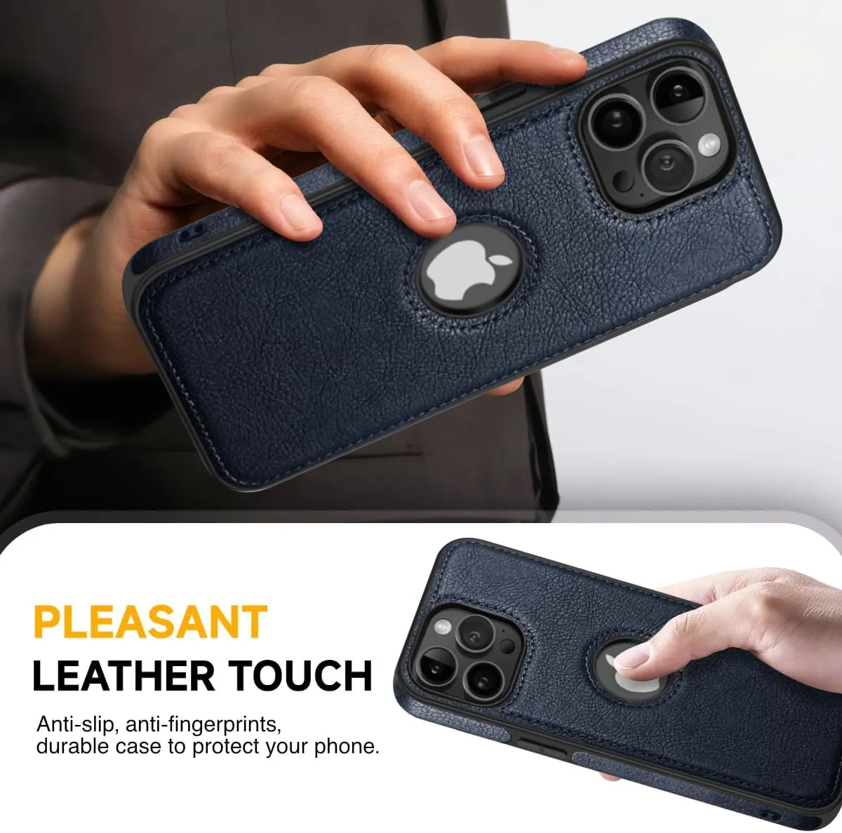 Design Compatible with iPhone 12 & iPhone 12 Pro Case Luxury Leather Business Vintage Slim Non-Slip Soft Grip Shockproof Protective Cover (2020) 6.1 Inch (Blue)