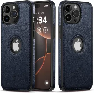 Design Compatible with iPhone 12 & iPhone 12 Pro Case Luxury Leather Business Vintage Slim Non-Slip Soft Grip Shockproof Protective Cover (2020) 6.1 Inch (Blue)