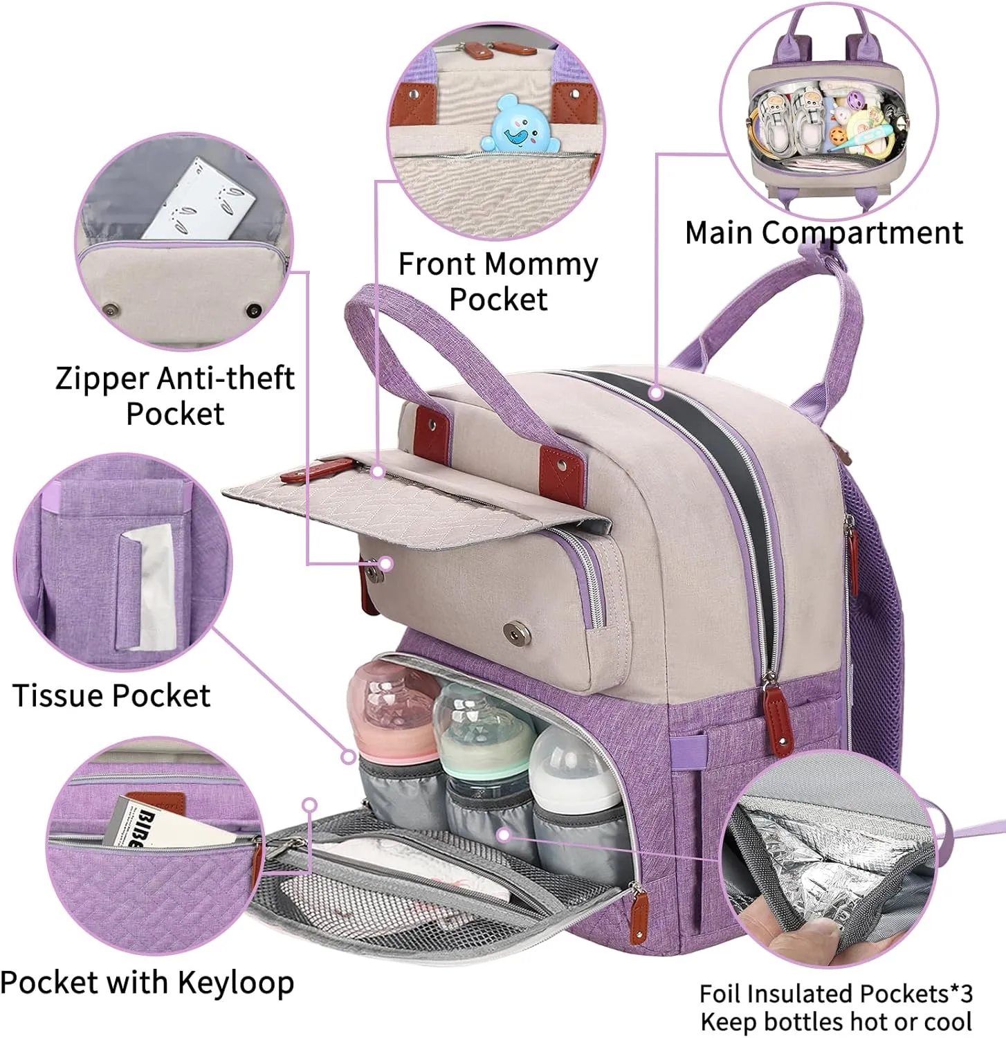 Diaper Bag Backpack, Baby Nappy Diaper Bag, Large Unisex Baby Bags for Boys Girls, Multipurpose Travel Back Pack for Moms Dads with Insulated Pockets and Stroller Straps