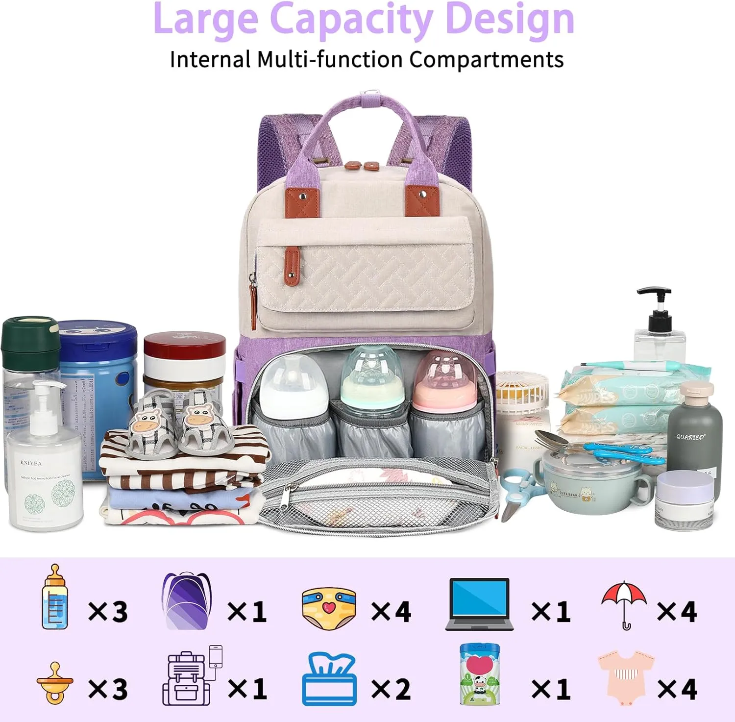 Diaper Bag Backpack, Baby Nappy Diaper Bag, Large Unisex Baby Bags for Boys Girls, Multipurpose Travel Back Pack for Moms Dads with Insulated Pockets and Stroller Straps