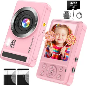 Digital Camera - 4K Digital Cameras for Photography - 44MP UHD Point and Shoot Camera for Kids - Autofocus Small Compact Cameras 16X Zoom - Portable Vlogging Camera with 32GB Card for Teens Girls Boys