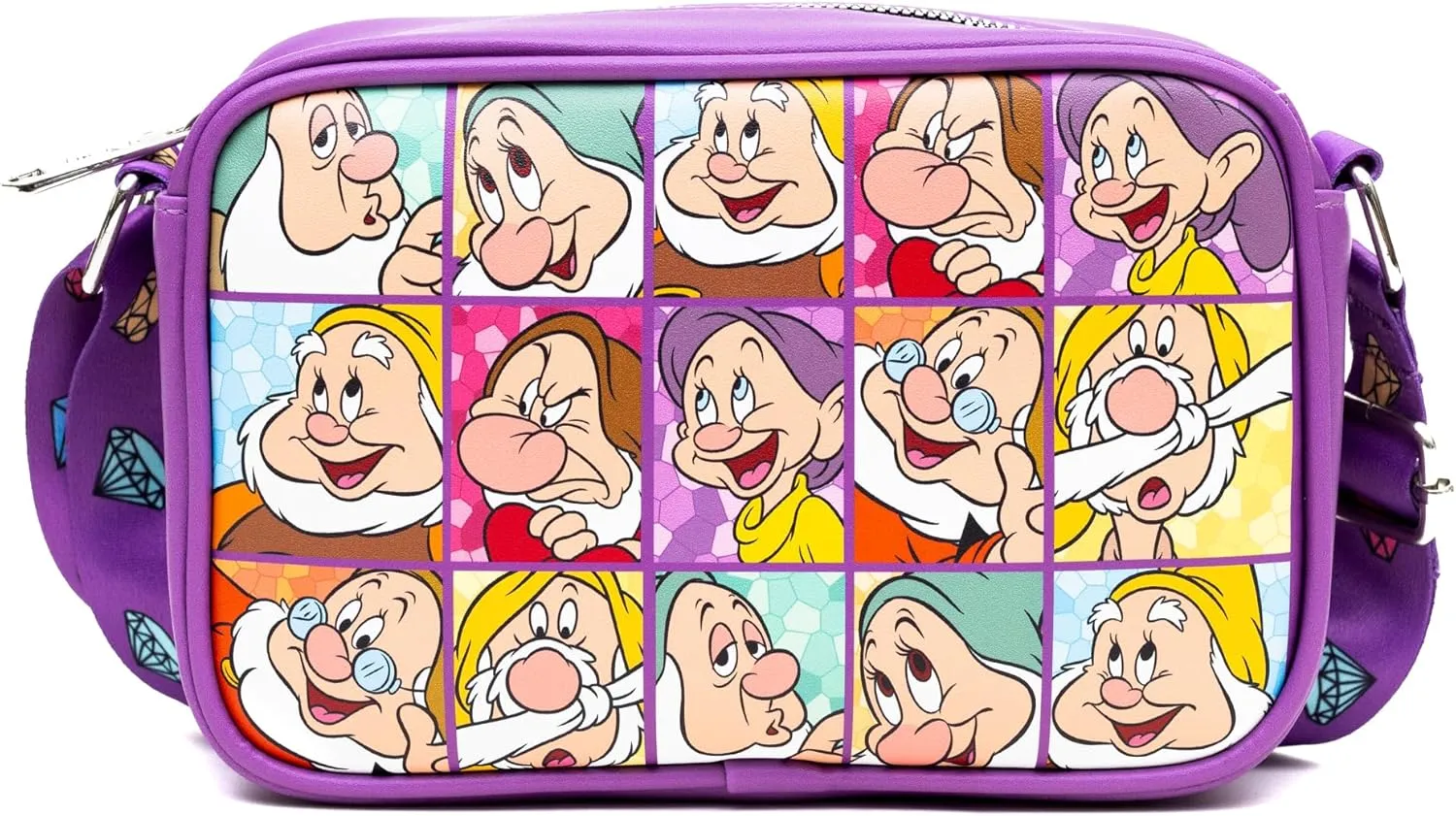 Disney Bag, Crossbody, Rectangle, Snow White the Seven Dwarfs Expressions Blocks Purple, Vegan Leather