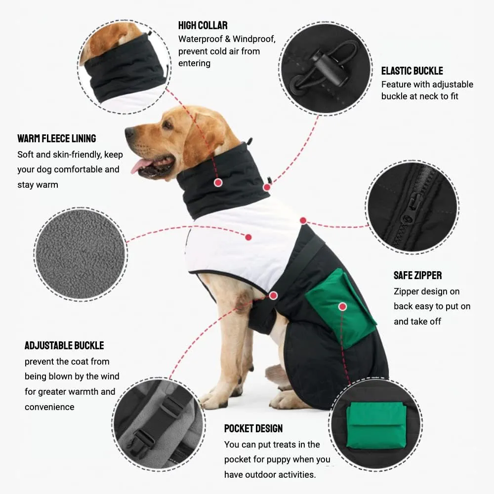 Dog Waterproof Windproof winter Jacket Vintage Style Outdoor Activities Outfit with Backpack Cotton-padded Coat Reflective Vest Clothes for Small Medium Large Dog (Black, X-Large)