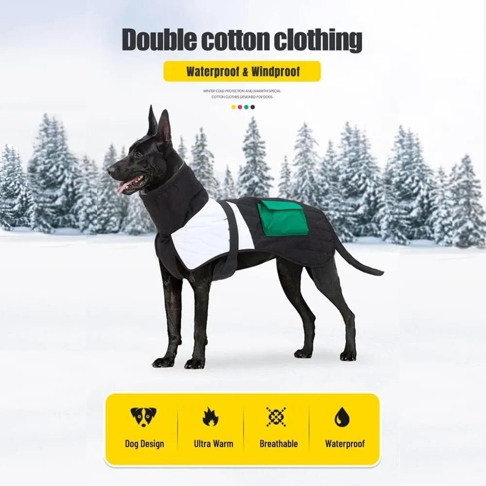 Dog Waterproof Windproof winter Jacket Vintage Style Outdoor Activities Outfit with Backpack Cotton-padded Coat Reflective Vest Clothes for Small Medium Large Dog (Black, X-Large)