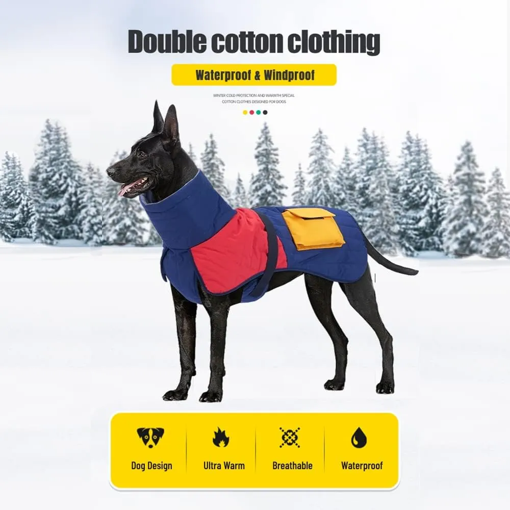 Dog Waterproof Windproof winter Jacket Vintage Style Outdoor Activities Outfit with Backpack Cotton-padded Coat Reflective Vest Clothes for Small Medium Large Dog (Blue, X-Large)