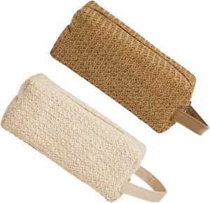 DOITOOL Toiletry Storage Bags 2 Piece Set Waterproof Cosmetics Bag Straw Zipper Travel Wash Bag for Women, As Shown, 28x9cm