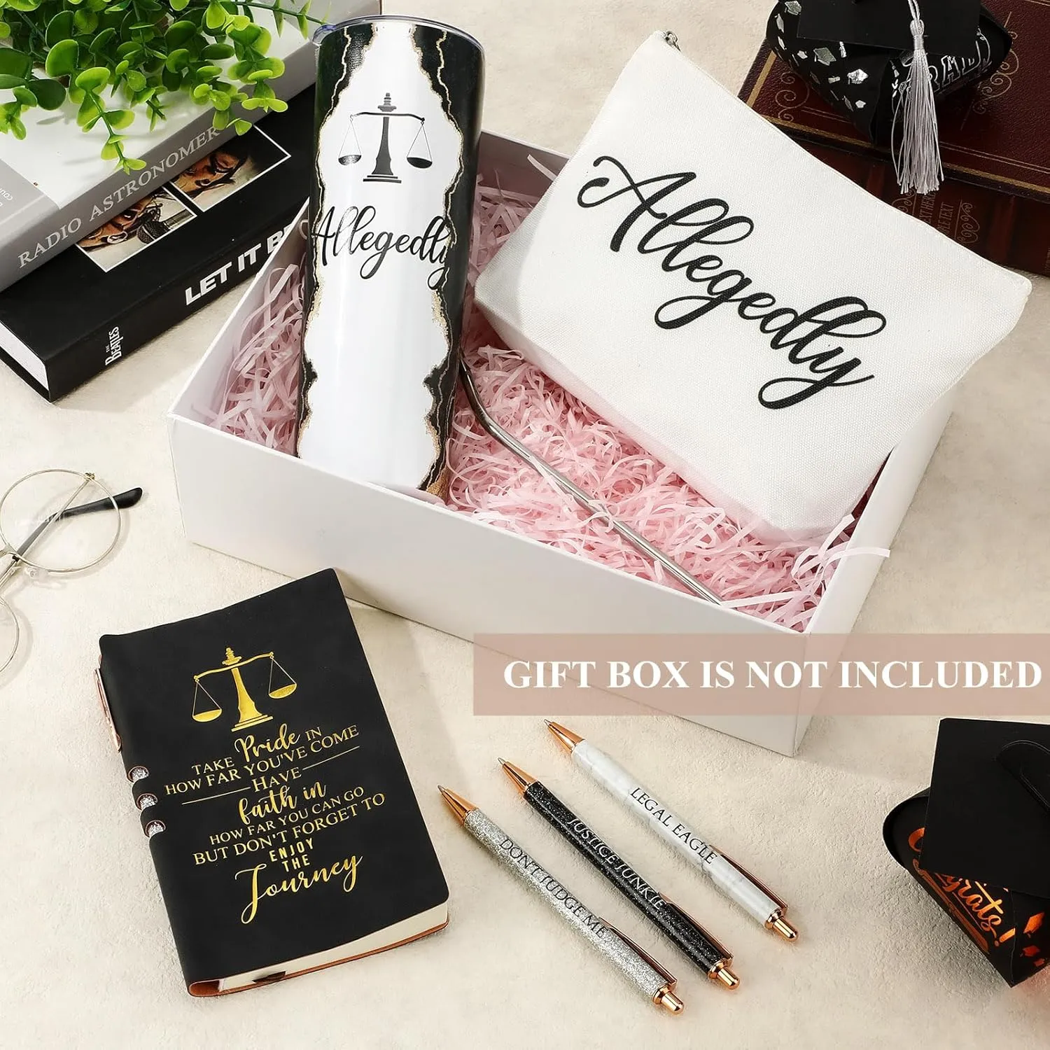 Domensi 6 Pcs Funny Allegedly Lawyer Gifts Judge Gift Lawyer Appreciation Day Gift 20 oz Marble Sign Tumbler Makeup Bag Notepad Ballpoints for Law Paralegal School College Teacher(Black)