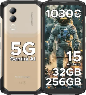 DOOGEE Blade 20 Turbo 5G Rugged Phone Unlocked,32GB 256GB/TF 2TB,10300mAh Battery/33W,Dimensity 7050 Android 15 Rugged Smartphone,6.6”HD  IPS Display,50MP 16MP,Dual Unlock/NFC/WiFi6/3 Card Slot,Golden