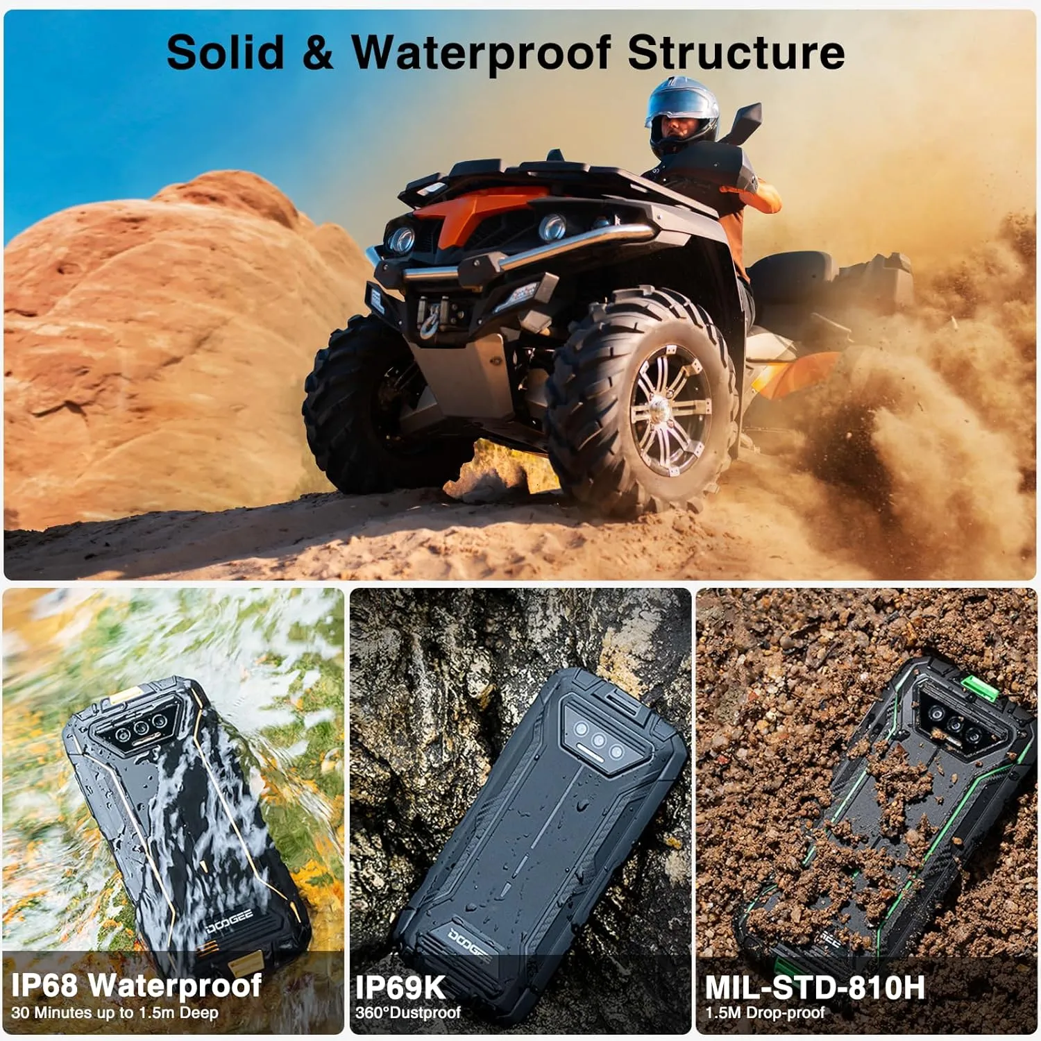 DOOGEE S41T Rugged Phone Unlocked 2025,Android 14 6300mAh Battery,8GB 64GB,4G Dual Sim Rugged Smartphone,13MP Camera,IP68 Waterproof Cell Phone,Face Unlock,NFC/T-Mobile