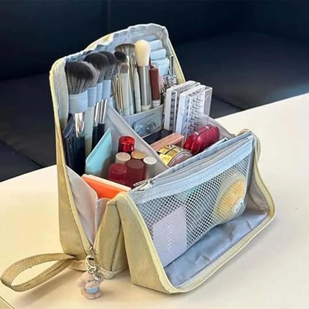 Doresty Makeup Bag Large, Doresty Makeup Bag Set, Upright Cosmetic Organizer – Portable, Large Capacity, Portable Vertical Opening Cosmetic Organizer with Compartments (Black)
