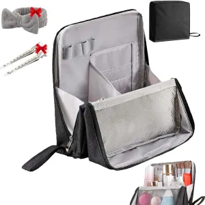 Doresty Makeup Bag Large, Doresty Makeup Bag Set, Upright Cosmetic Organizer – Portable, Large Capacity, Portable Vertical Opening Cosmetic Organizer with Compartments (Black)