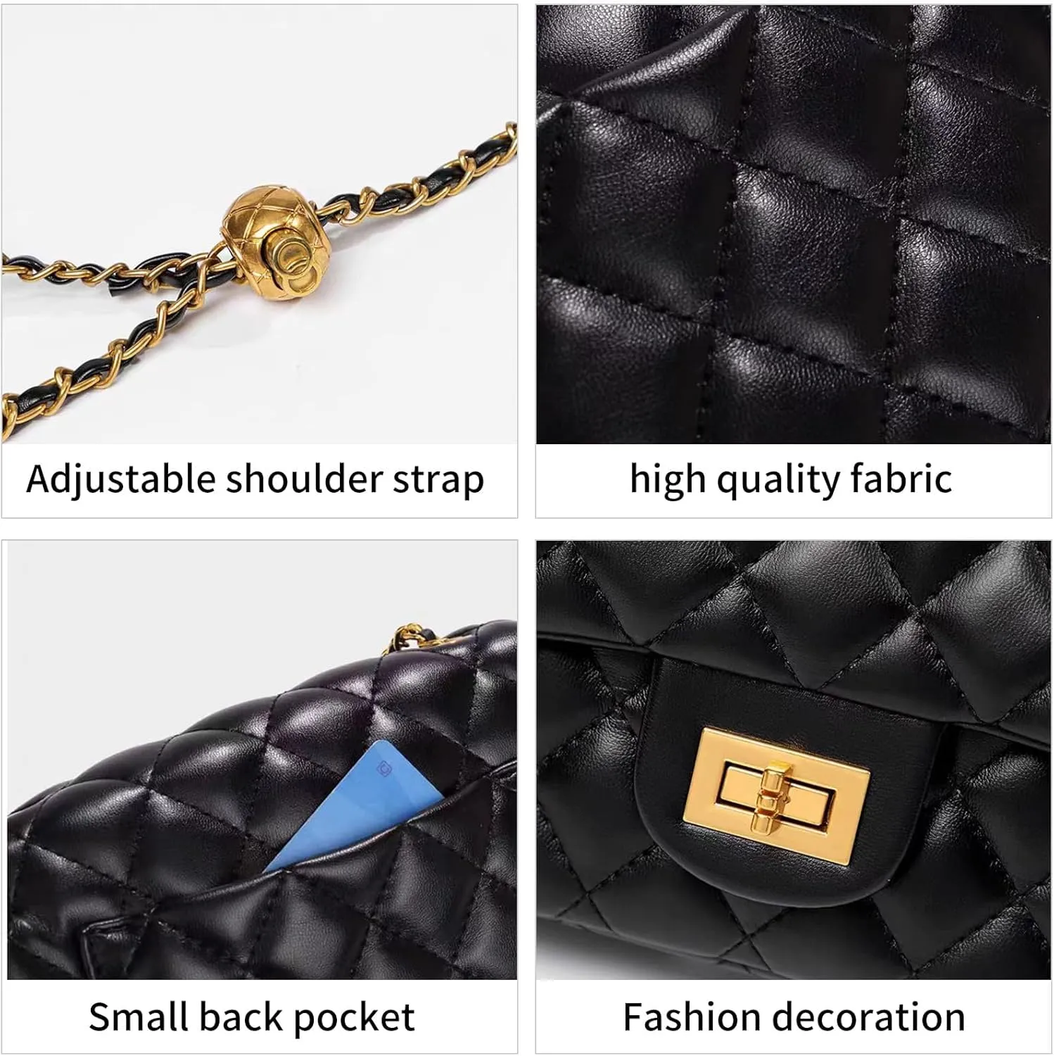 DOTBABY Diamond Chain Shoulder Crossbody Bag, Fashionable Women's Leather Tote Handbag, Adjustable Straps,Buckle Opening