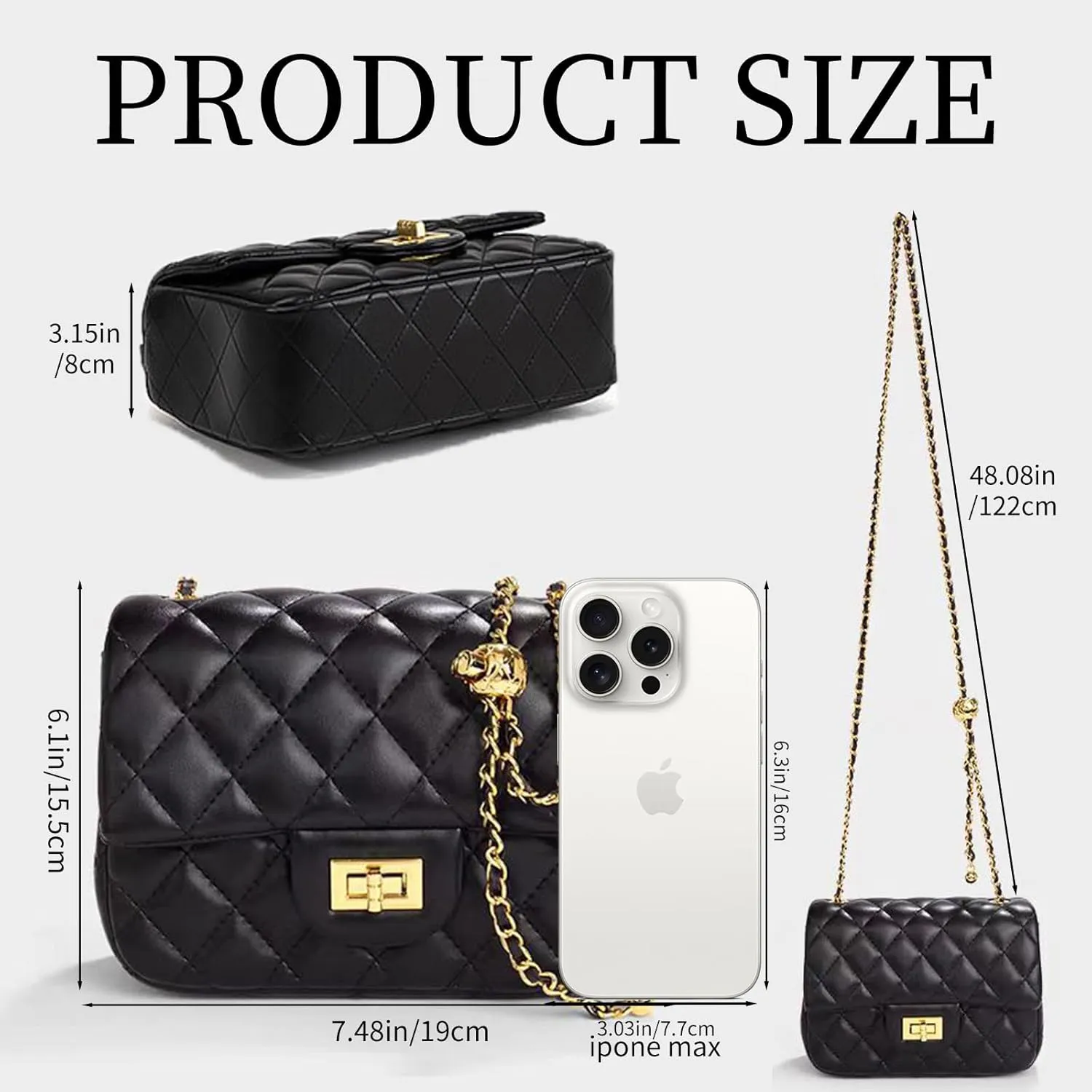 DOTBABY Diamond Chain Shoulder Crossbody Bag, Fashionable Women's Leather Tote Handbag, Adjustable Straps,Buckle Opening