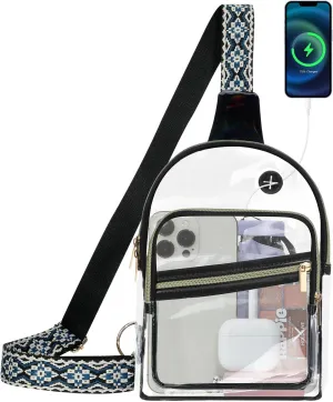 Double Zipper Clear Sling Bag Stadium Approved,Large Clear Crossbody Bag for Women Men,Transparent Crossbody Purse for Concerts Sports.