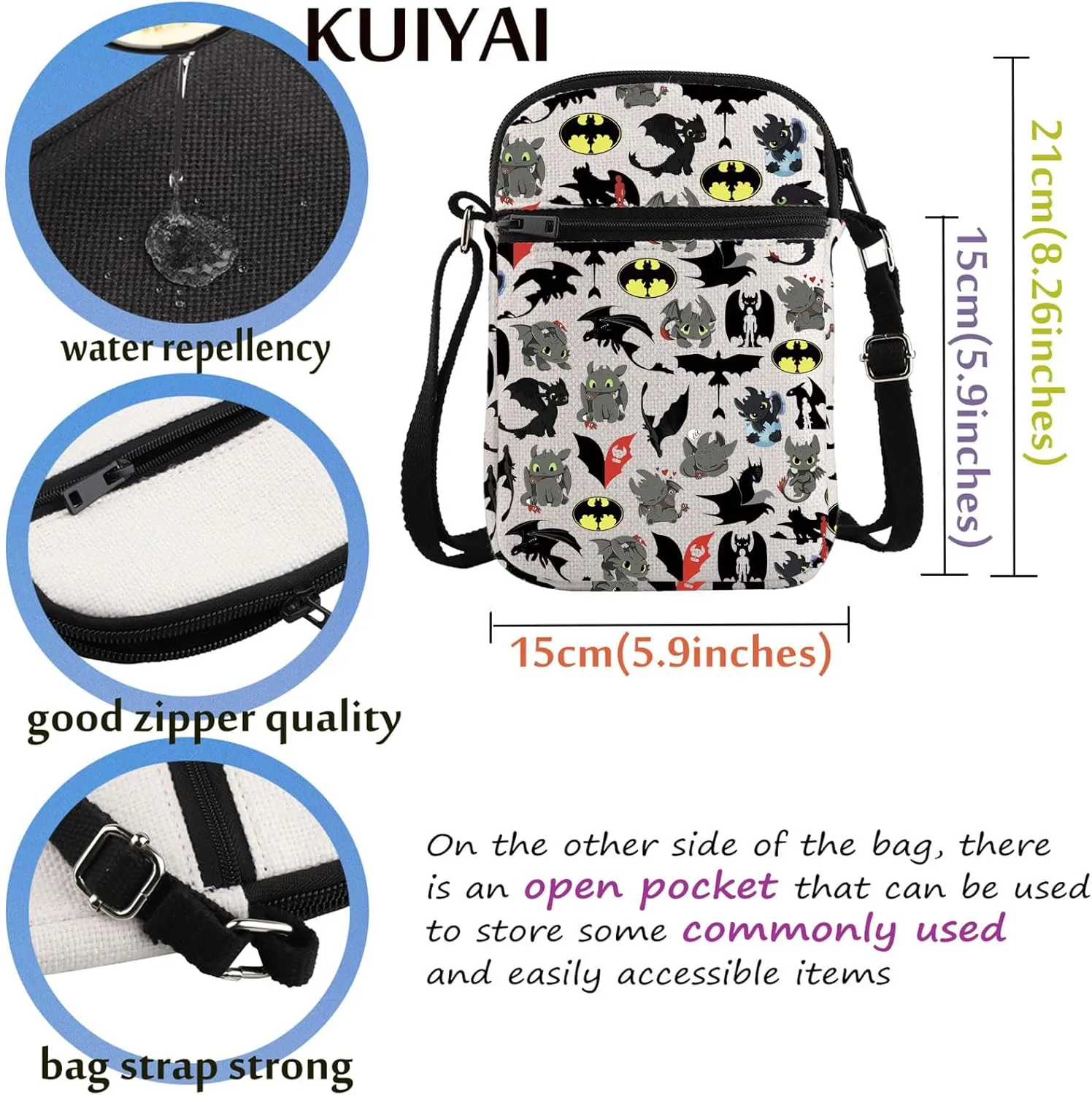 Dragon Movie Inspired Crossbody Bag Anime Cartoon Lovers Bag Kingdom Gift Black Dragon Gift For Fans