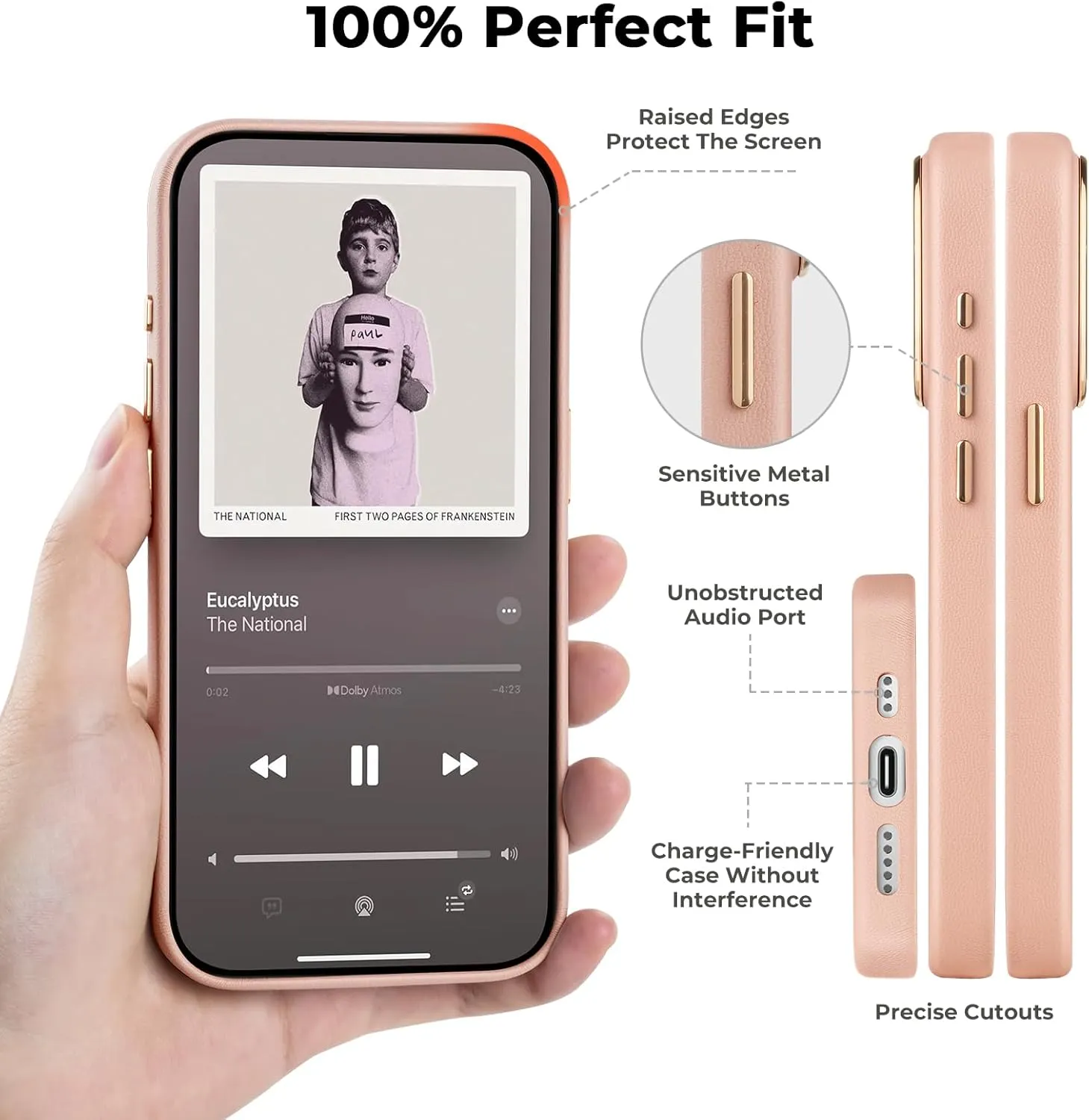 EasyAcc for iPhone 15 Pro Leather Case, [Compatible with Magsafe], Luxurious Vegan Leather Magnetic Phone Case, Protective Slim Case with Metal Buttons & Camera Bezel, Anti-Scratch Phone Cover(Pink)