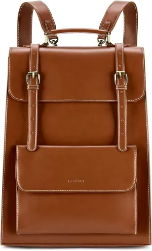 ECOSUSI Laptop Backpack for Women PU Leather Backpack Vintage for Laptop 15.6 inches Computer Bag College Bookbag
