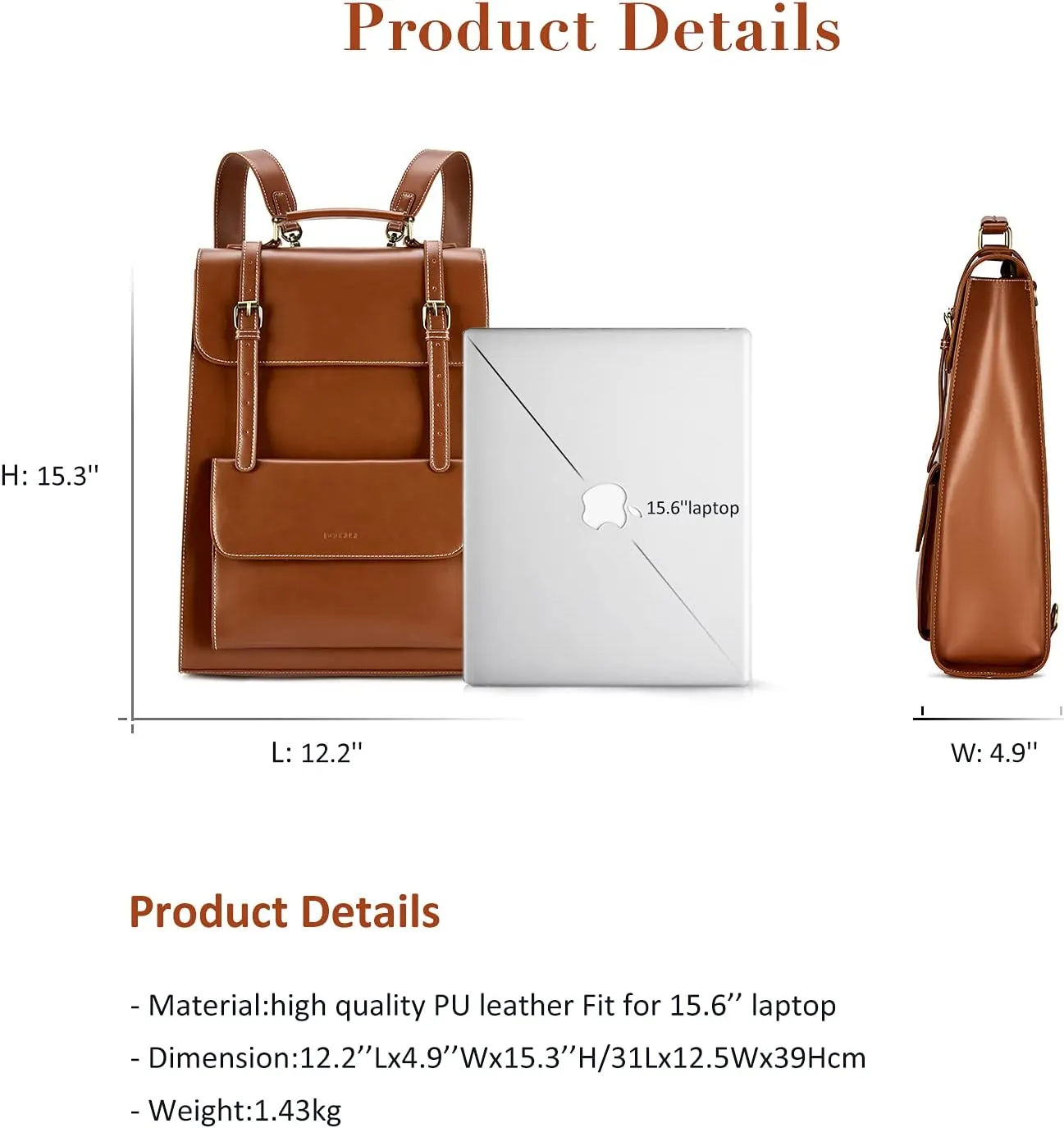 ECOSUSI Laptop Backpack for Women PU Leather Backpack Vintage for Laptop 15.6 inches Computer Bag College Bookbag