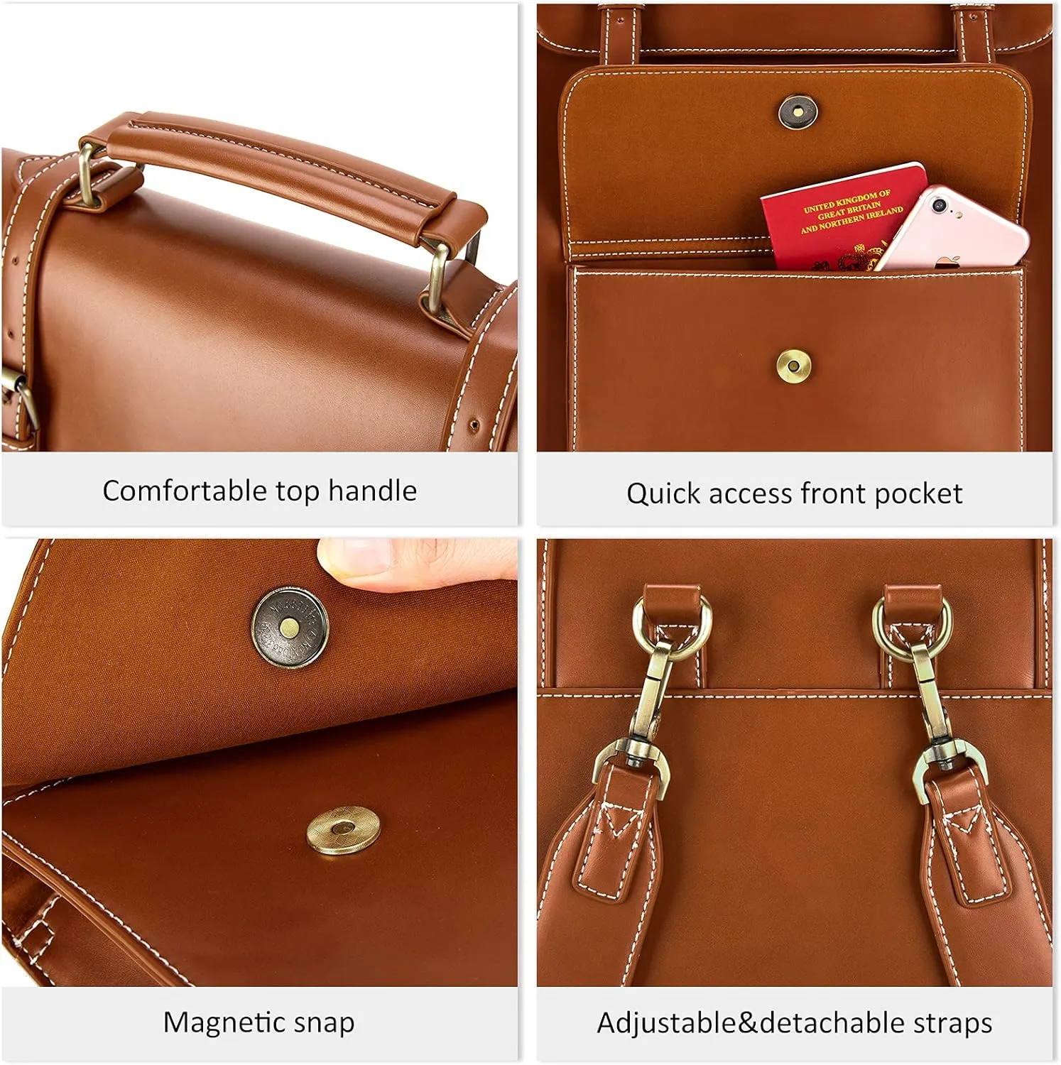 ECOSUSI Laptop Backpack for Women PU Leather Backpack Vintage for Laptop 15.6 inches Computer Bag College Bookbag