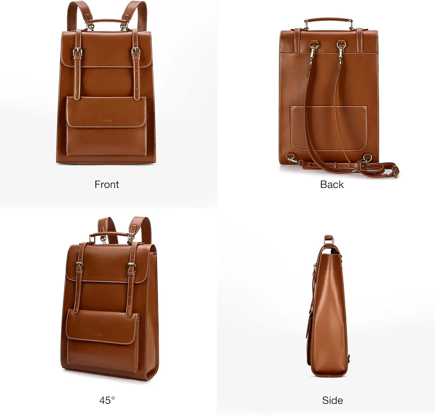 ECOSUSI Laptop Backpack for Women PU Leather Backpack Vintage for Laptop 15.6 inches Computer Bag College Bookbag