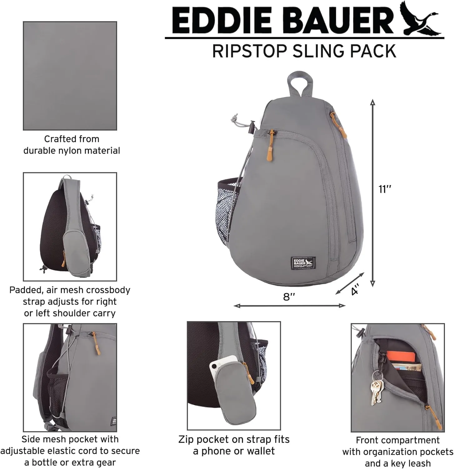 Eddie Bauer Sling Bag | Travel | Everyday Carry | Lightweight | Durable | Ripstop Nylon | 8L, Dark Ruby, One Size