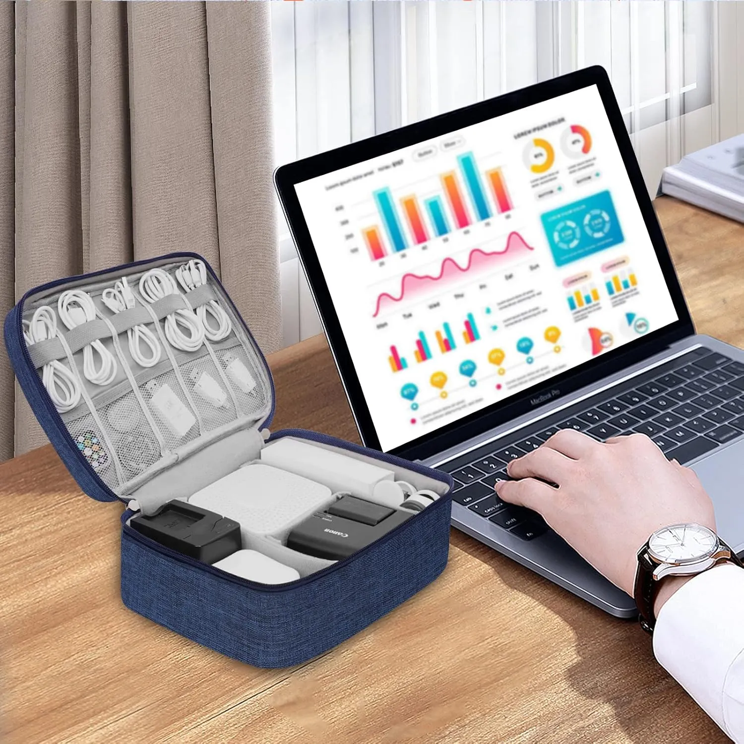Electronic Organizer Travel Universal Cable Organizer Electronics Accessories Bag for Cable, Charger, Phone, USB, SD Card,1Pack