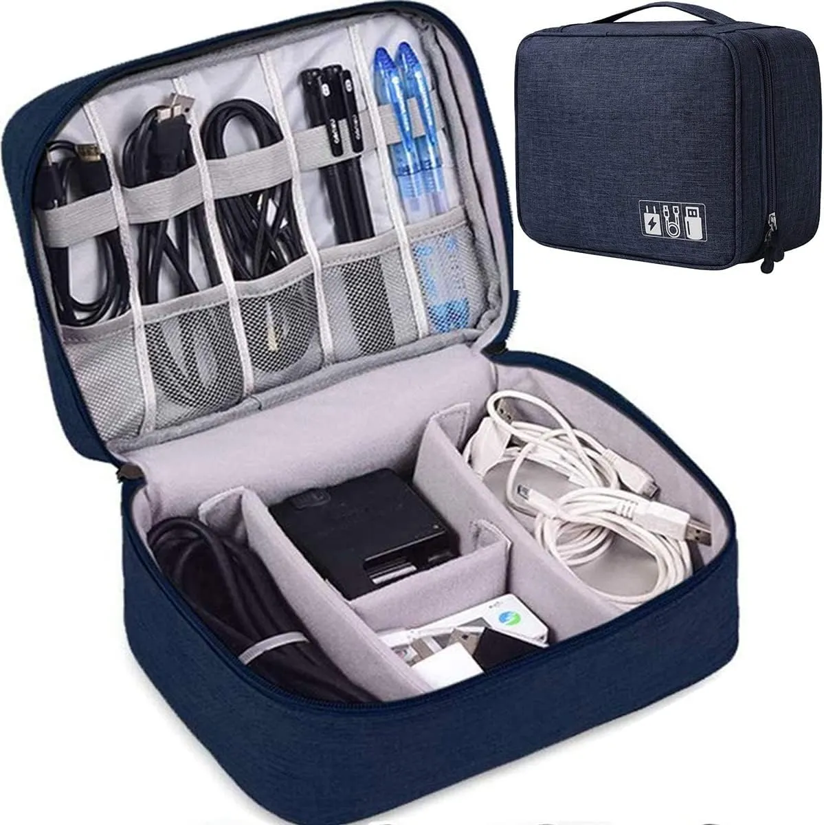 Electronics Accessories Organizer Bag, Electronic Organizer Travel Universal Cable Organizer Electronics Accessories Cases for Cable,Charger, Phone, USB, SD Card, Business Travel Gadget Bag, Dark Blue