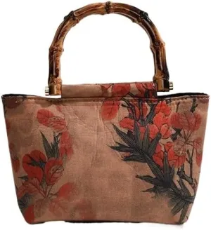 Elegant Bamboo Handheld Small Bag for Women Traditional Chinese Style Cheongsam Bag with Wooden Handle