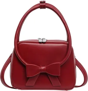 Elegant Crossbody Bag for Women Fashionable PU Leather Bowknot Shoulder Purse Top Handle Handbag with Adjustable Strap