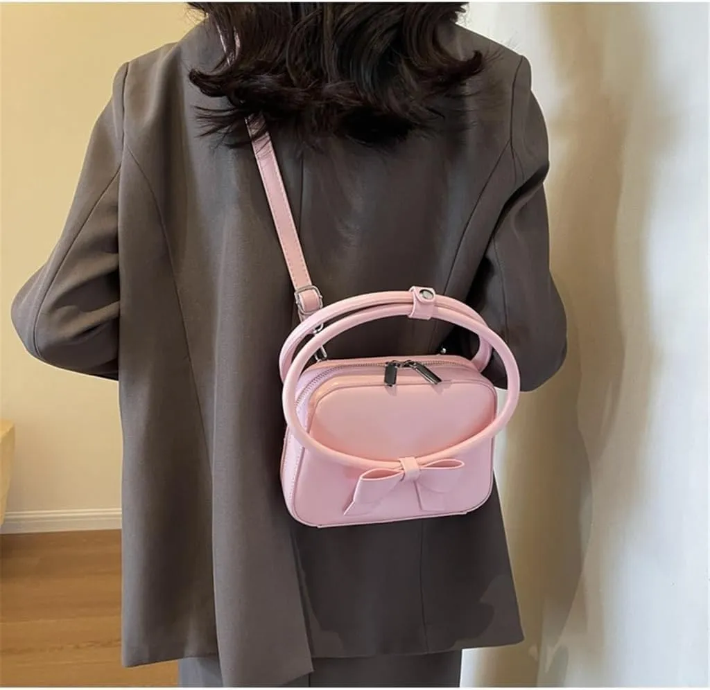 Elegant Crossbody Bag for Women Fashionable PU Leather Bowknot Shoulder Purse Top Handle Handbag with Adjustable Strap