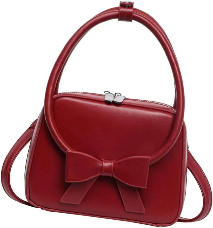 Elegant Crossbody Bag for Women Fashionable PU Leather Bowknot Shoulder Purse Top Handle Handbag with Adjustable Strap