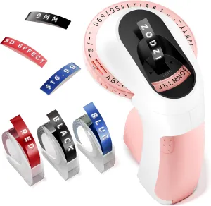 Embossing Label Maker Machine with Tapes,Embossed Retro Label Maker ,Vintage Label Machine,Manual Embosser Old School with 3 Rolls 3D Embossing Tapes Portable for Home Office Kids DIY Crafting - Pink