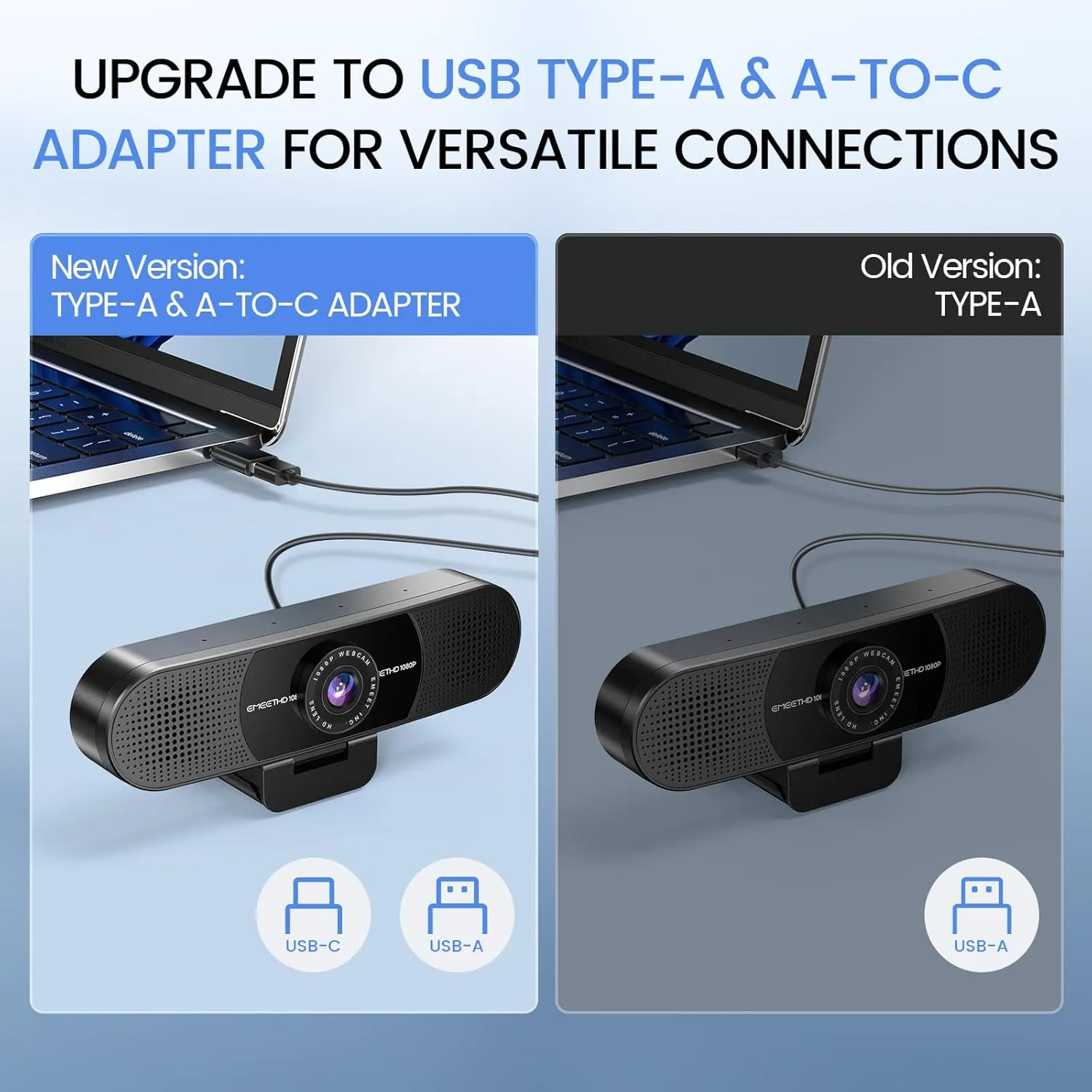 EMEET 1080P Webcam with Microphone, C960 Web Camera, 2 Mics, 90° FOV, USB Type-A & A-to-C Adapter, Plug&Play Computer Camera for Online Calling/Conferencing, Zoom/Teams/Facetime/YouTube, 2025 Version
