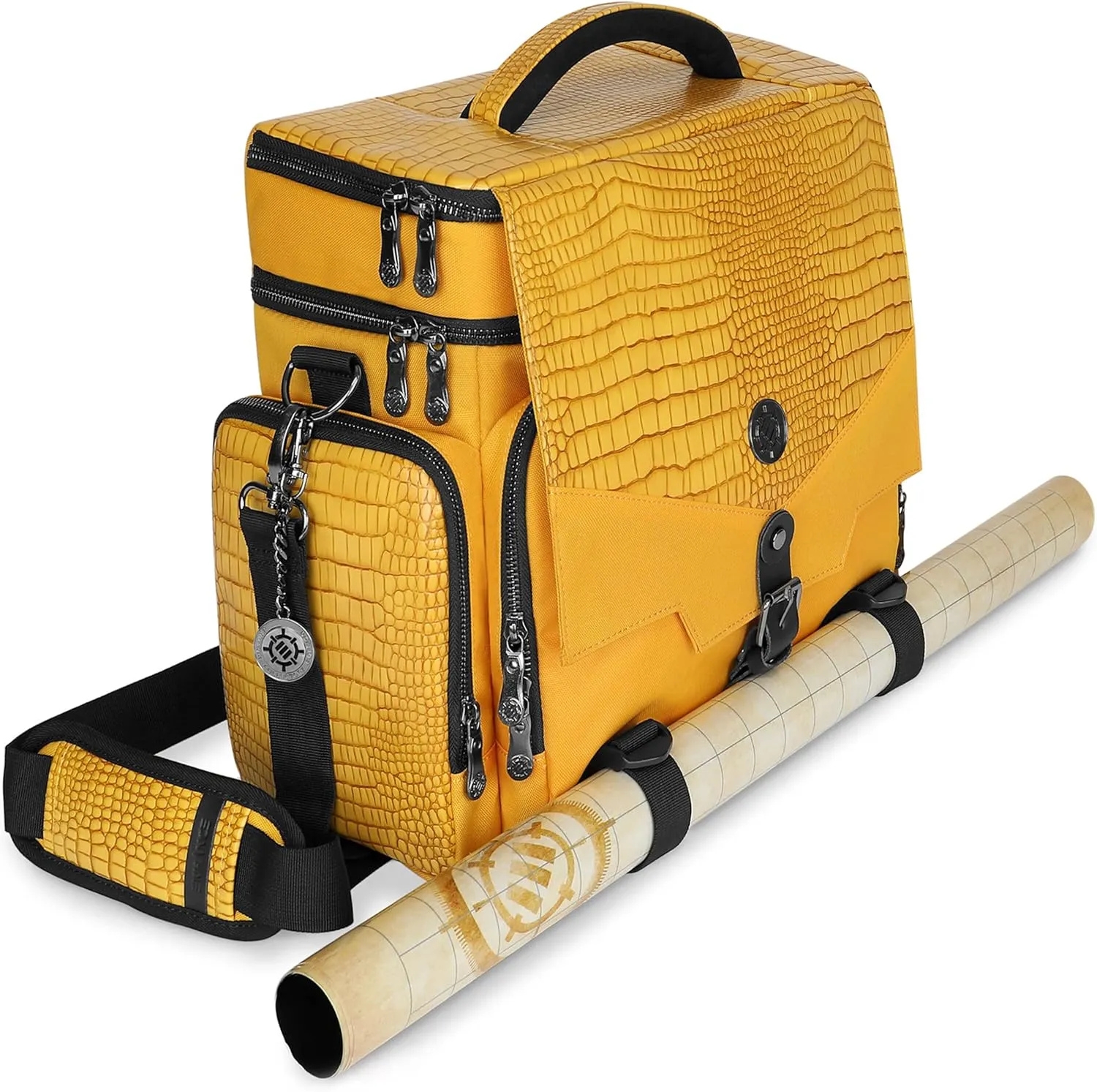 ENHANCE Collector's Edition RPG Adventurer's DND Bag - Outdoor Dragon Skin Travel Bag with Miniature Storage Chest, Mat Holder, DND Dice and Token Pockets, Fits for 4