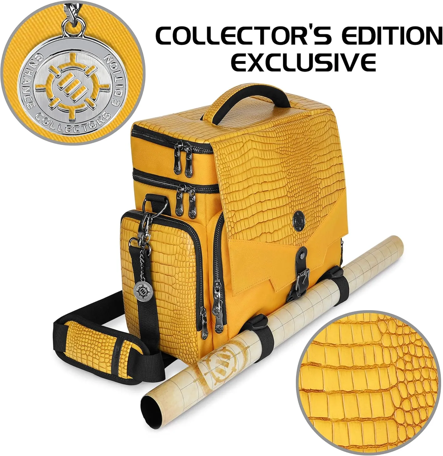 ENHANCE Collector's Edition RPG Adventurer's DND Bag - Outdoor Dragon Skin Travel Bag with Miniature Storage Chest, Mat Holder, DND Dice and Token Pockets, Fits for 4