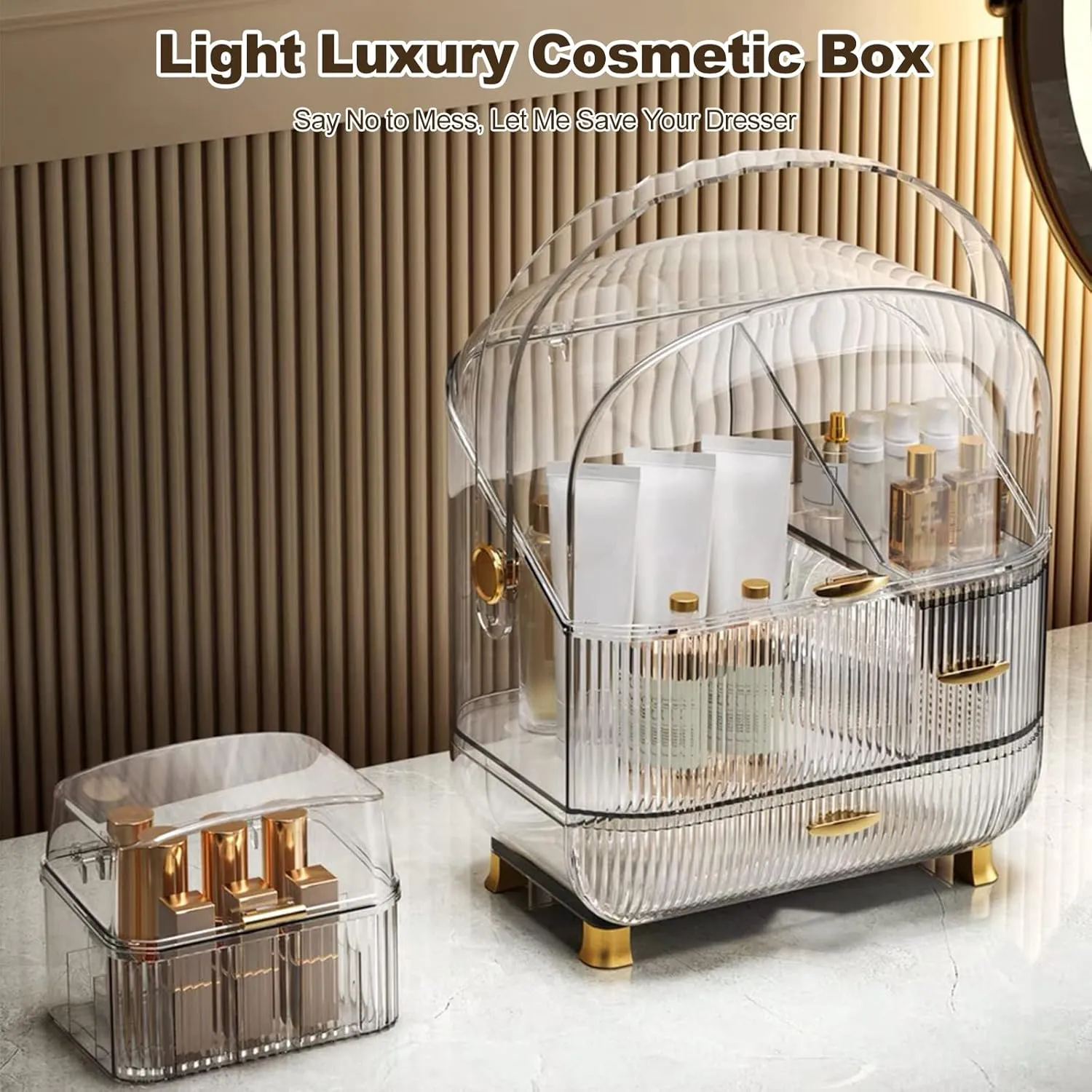 Ergocar Galatée Portable Retro Series Multi-Function Make Up Case Dustproof Cosmetic Storage Box, Skin Care Products Jewelry Organizer Finishing Box - High Transparency   Lipstick Box