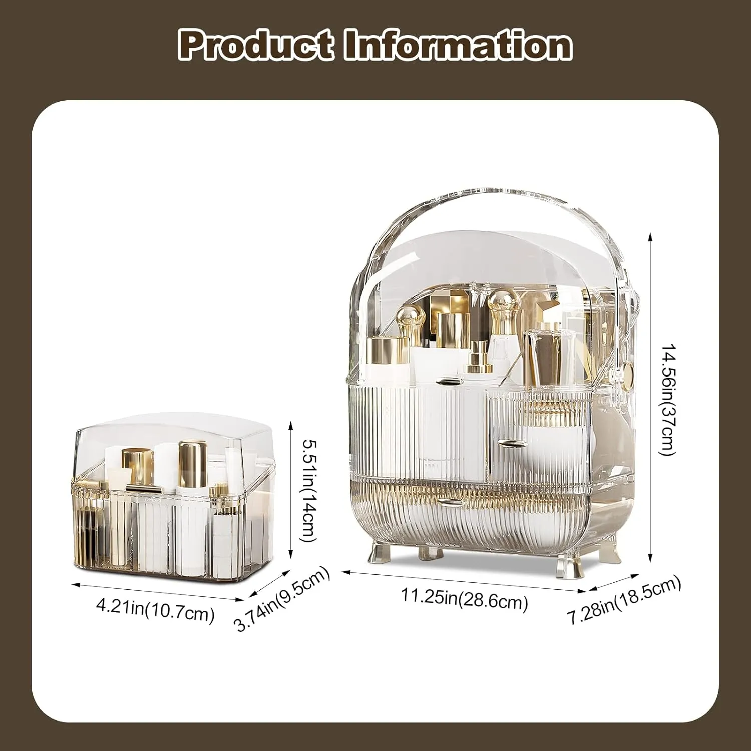 Ergocar Galatée Portable Retro Series Multi-Function Make Up Case Dustproof Cosmetic Storage Box, Skin Care Products Jewelry Organizer Finishing Box - High Transparency   Lipstick Box