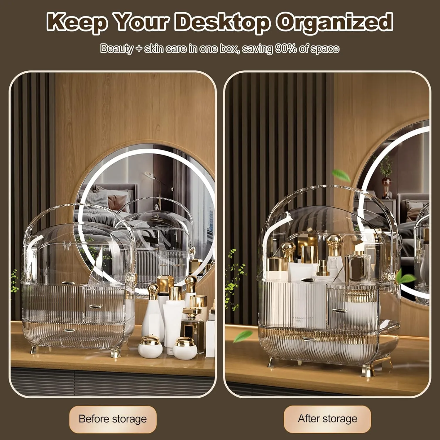 Ergocar Galatée Portable Retro Series Multi-Function Make Up Case Dustproof Cosmetic Storage Box, Skin Care Products Jewelry Organizer Finishing Box - High Transparency   Lipstick Box